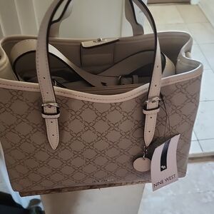 Nine West Patterned Taupe Tote Bag